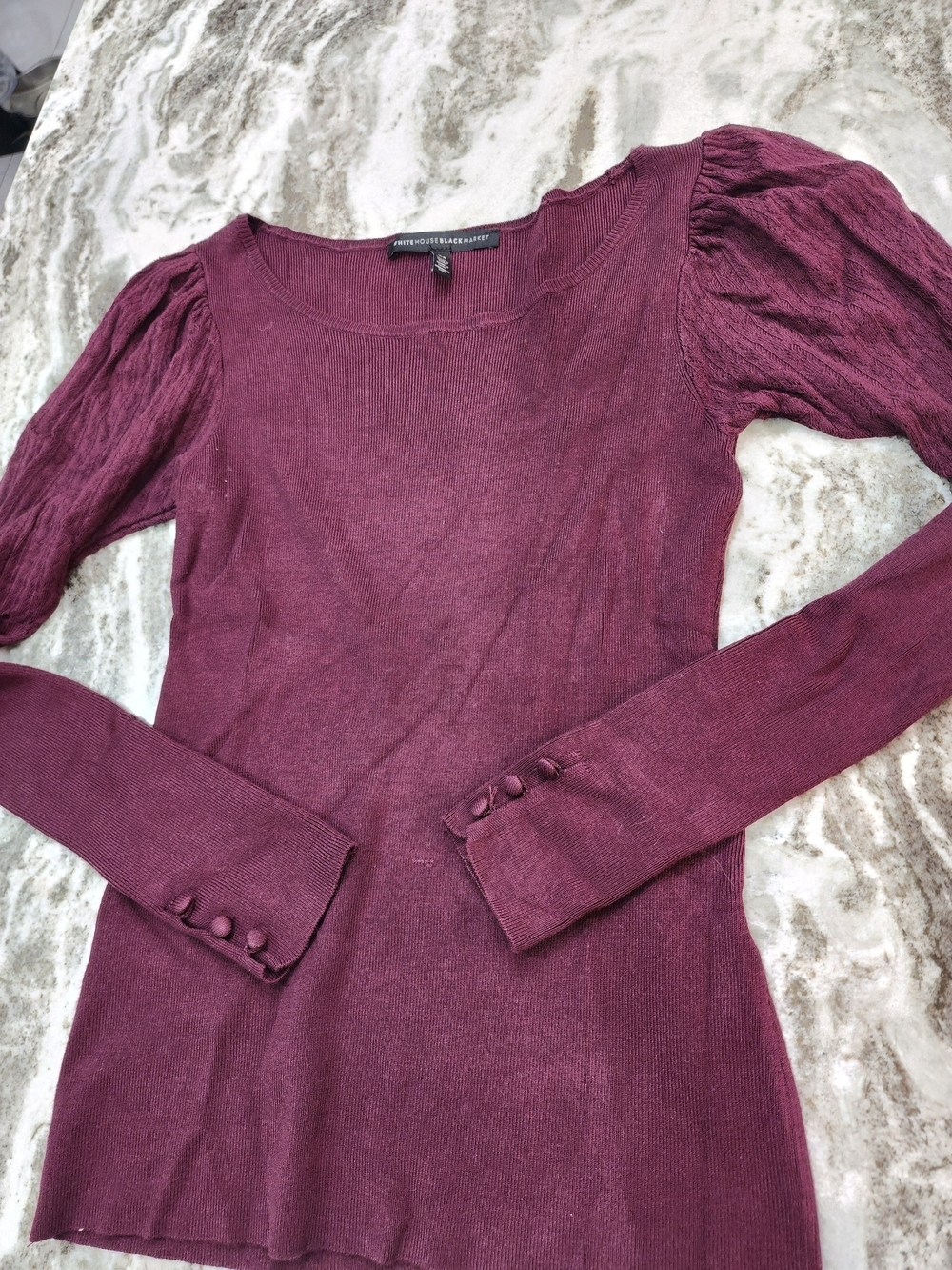 White House Black Market Plum Puff-Sleeve Long-Sleeve Knit Top